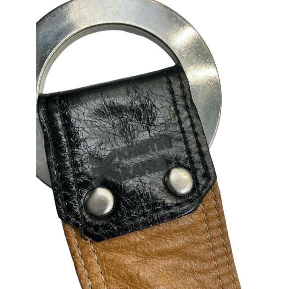 Kristin Kahle Leather Belt Reversible Black Sm/MED 2" wide Round Buckle - Picture 2 of 8